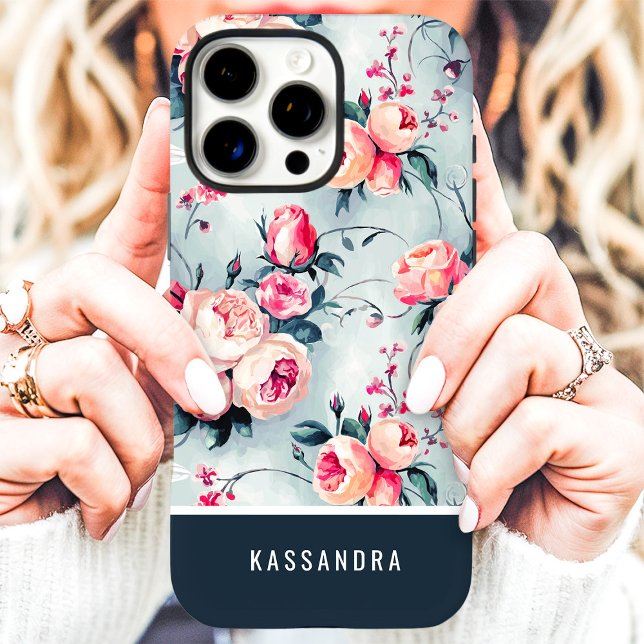 Coques Case-Mate iPhone Fleurs personnalisées bleu et pêche atténués (Créateur téléchargé)