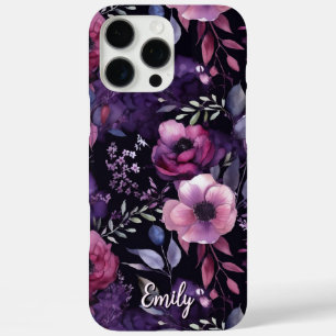 Coque iPhone 16 Pro Max Fleurs personnalisées en aquarelle violette et ros