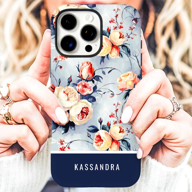 Coques Case-Mate iPhone Fleurs personnalisées Navy et pêche  (Créateur téléchargé)