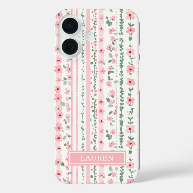Coques Case-Mate iPhone Fleurs personnalisées rayées roses (Verso)