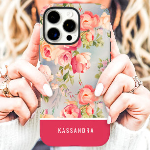 Coque iPhone 16 Pro Max Fleurs personnalisées rose et corail 
