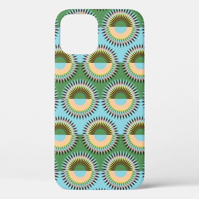 Coques Case-Mate iPhone Fleurs pliées : motif rétro bleu-vert. (Verso)