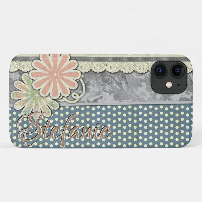 Coques Case-Mate iPhone Fleurs, Pois & dentelle (vert) (Dos (Horizontal))