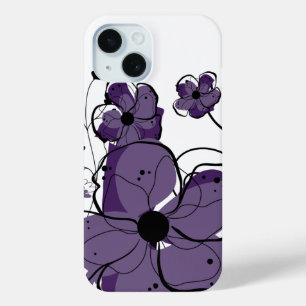 Coque Pour iPhone 15 Fleurs pourpres et blanches Girly modernes