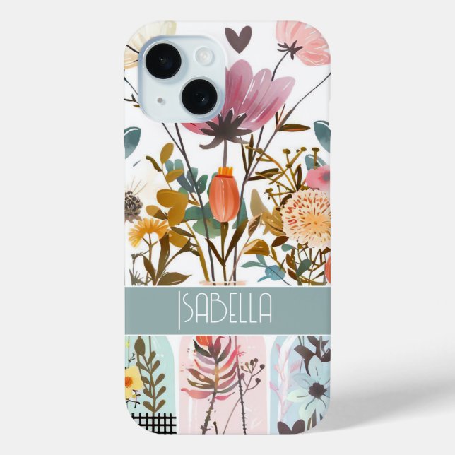 Coques Case-Mate iPhone Fleurs printanières dans Mason Jar Design avec nom (Verso)