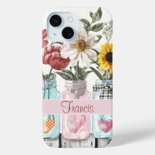 Coque Case-Mate iPhone Fleurs printanières dans Mason Jar Design avec nom