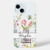 Fleurs printanières dans Mason Jar Design avec nom