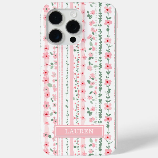 Coques Case-Mate iPhone Fleurs rayées rose personnalisées (Verso)