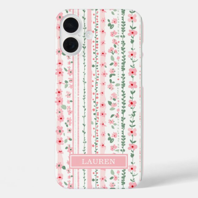 Coques Case-Mate iPhone Fleurs rayées rose personnalisées (Verso)