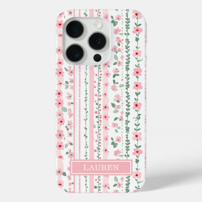 Coques Case-Mate iPhone Fleurs rayées rose personnalisées (Verso)