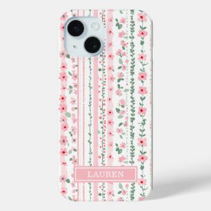 Coque Case-Mate iPhone Fleurs rayées rose personnalisées