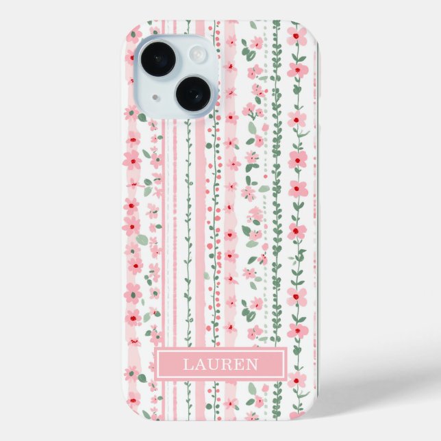 Coques Case-Mate iPhone Fleurs rayées rose personnalisées (Verso)