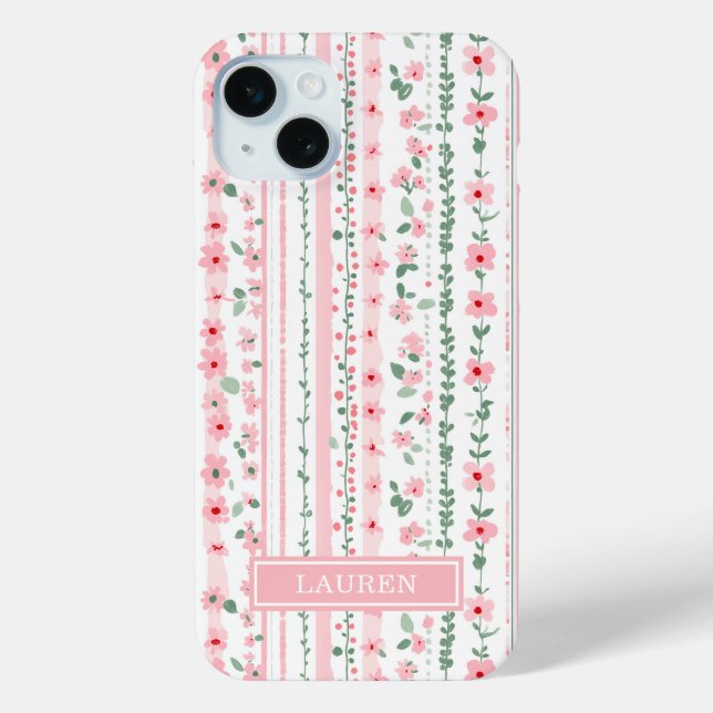 Coques Case-Mate iPhone Fleurs rayées roses personnalisées (Verso)
