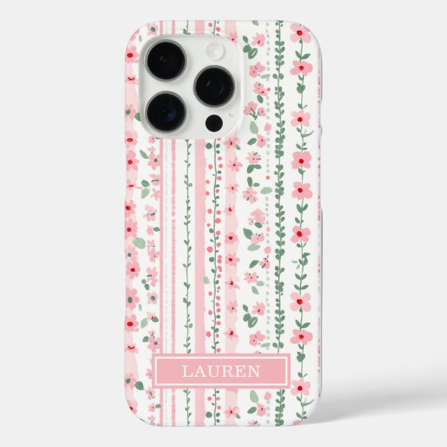 Coques Case-Mate iPhone Fleurs rayées roses personnalisées (Verso)