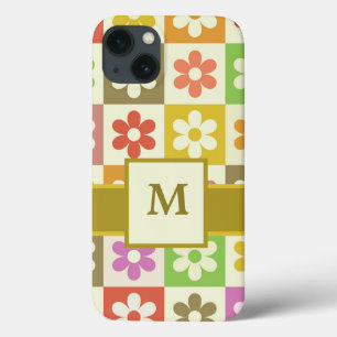 Case-Mate iPhone Case Fleurs Rétro à Carreaux Colorés Monogrammées 