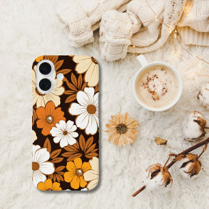 Coque Pour iPhone 16 Fleurs Rétro Hippie Beige Jaune Marron Orange