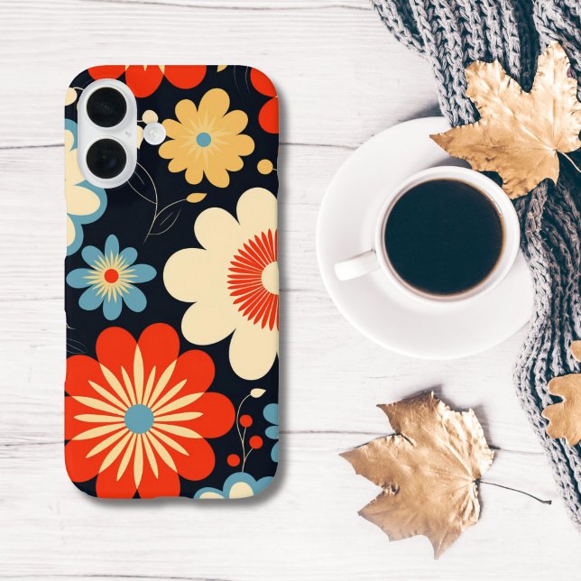 Coques Case-Mate iPhone Fleurs rétro hippie bleu jaune beige rouge (Retro Groovy Hippie Red Blue Beige Yellow Flowers Floral iPhone case)