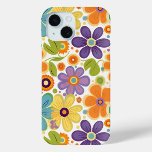 Coque Case-Mate iPhone Fleurs rétro Lilac orange et vert