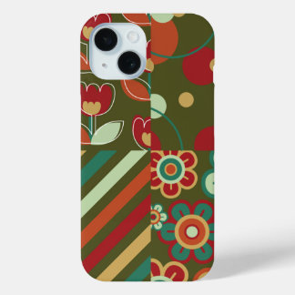 Coque Pour iPhone 15 Fleurs Rétro Marguerites Rayures Points Motif Amus