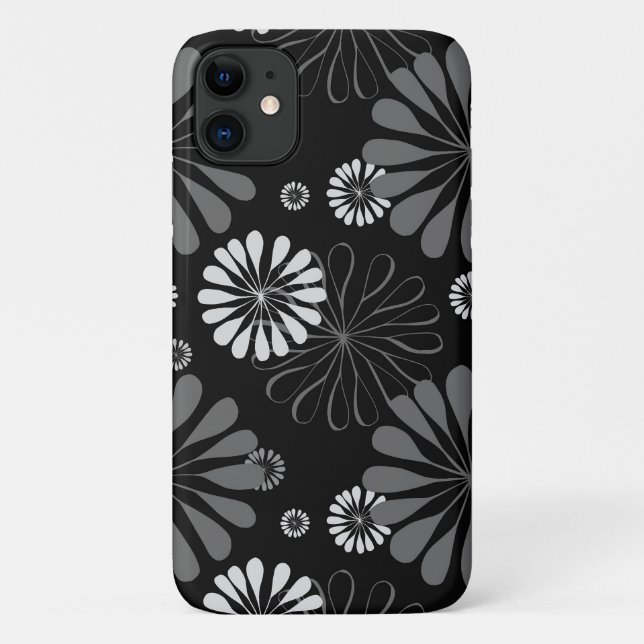 Coques Case-Mate iPhone Fleurs rétro noir et blanc (Dos)