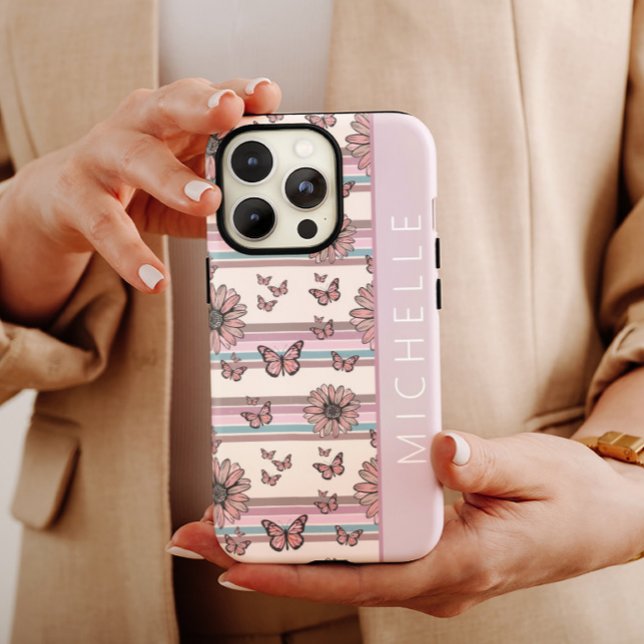Coques Case-Mate iPhone Fleurs rétro personnalisées avec le nom Fleur de F (Créateur téléchargé)
