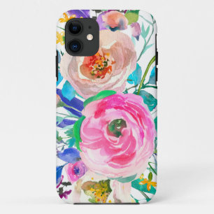 Coque iPhone 11 Fleurs Romantiques Rose Et Beige