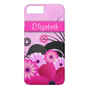 Coque iPhone 7 Plus Fleurs rose chaud moderne Fuchsia Floral Slim