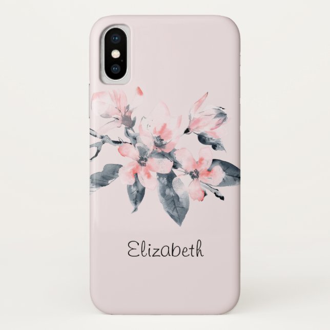 Coques Case-Mate iPhone Fleurs rose et gris Aquarelle classique (Dos)