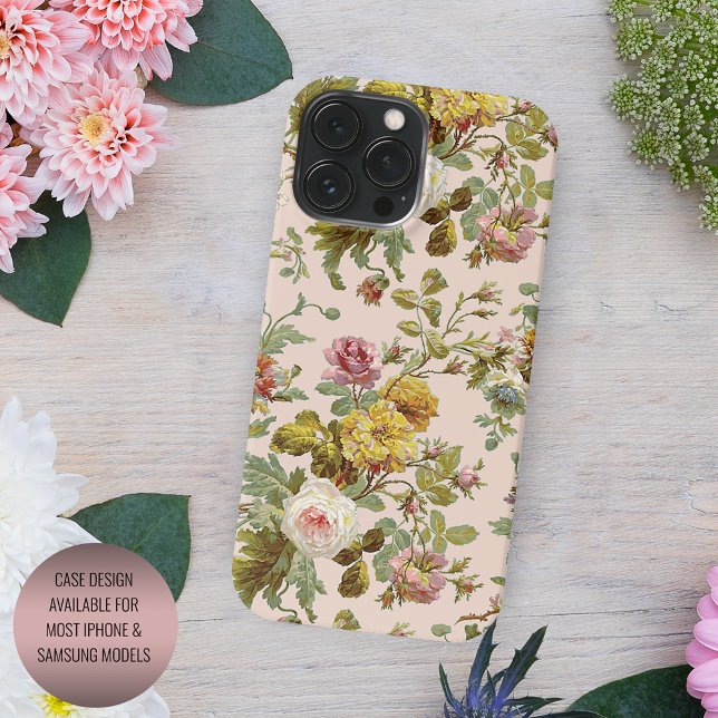 Coques Case-Mate iPhone Fleurs rose jaune blush chic motif feuillage (Créateur téléchargé)