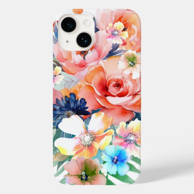 Coques Case-Mate iPhone Fleurs roses à l'aquarelle (Verso)
