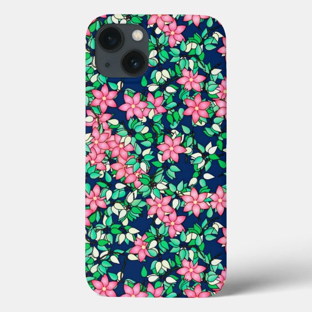Coques Case-Mate iPhone Fleurs roses, arrière - plan bleu foncé (Verso)