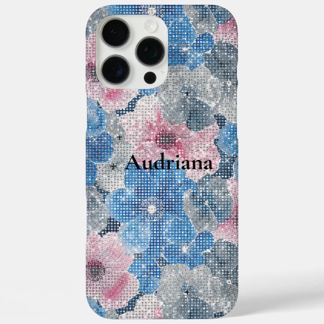 Coques Case-Mate iPhone Fleurs roses bleues scintillent (Verso)