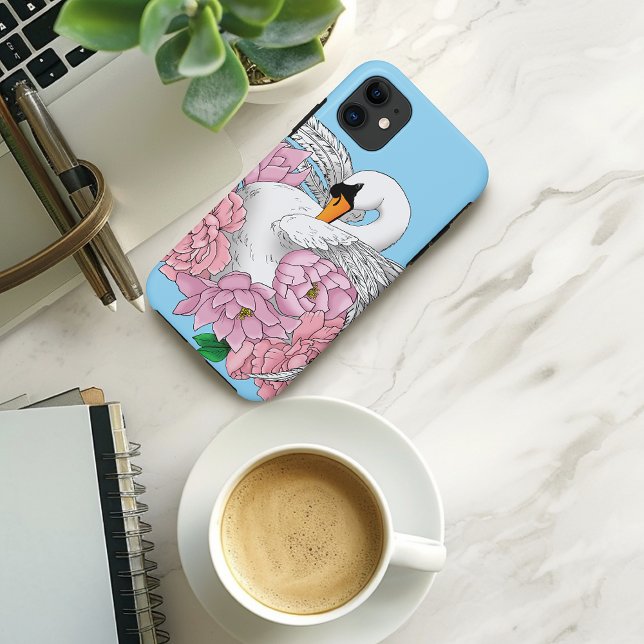 Coques Case-Mate iPhone Fleurs roses cygnes blanches (Créateur téléchargé)
