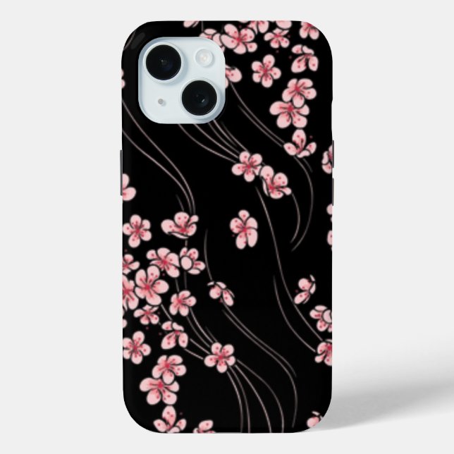 Coques Case-Mate iPhone Fleurs roses de cerisiers sur le noir de souris Pa (Verso)