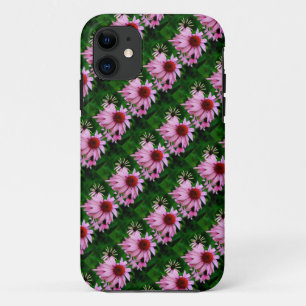 Coque Case-Mate iPhone fleurs roses d'echinacée sur la caisse verte