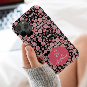 Case-Mate iPhone Case Fleurs roses élégantes sur motif noir