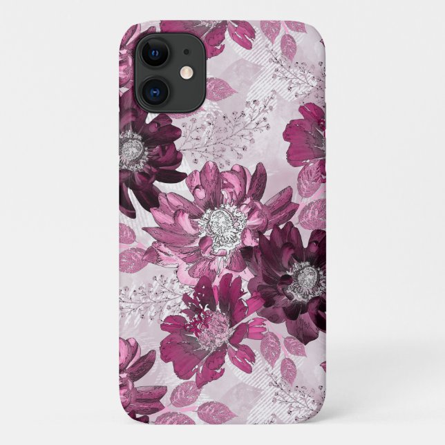 Coques Case-Mate iPhone Fleurs roses et bordeaux sur rose poussiéreux (Dos)