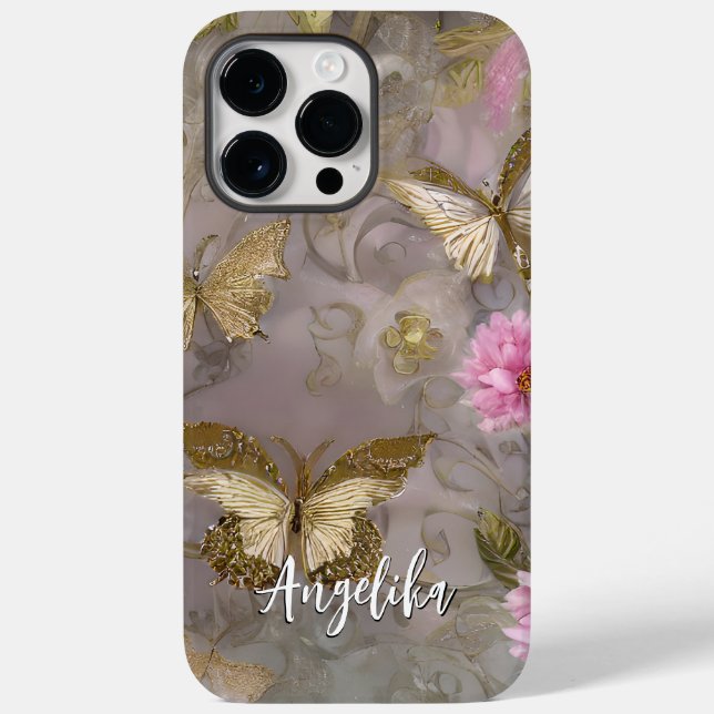 Coques Case-Mate iPhone Fleurs roses et fleurs dorées Nom personnalisé Sh (Verso)
