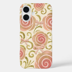 Coque Pour iPhone 16 Fleurs roses et or avec des nœuds Roses Princesse