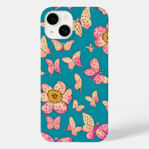 Coque Case-Mate iPhone Fleurs roses et papillons Motif Arrière - plan