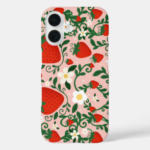 Coque Pour iPhone 16 Fleurs roses et rouges de fraise mignonnes