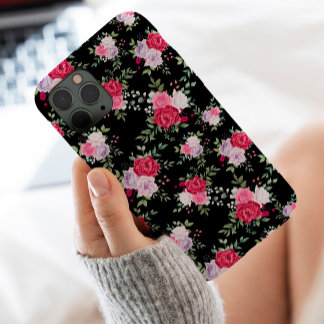 Coque iPhone 16 Pro Max Fleurs roses et rouges élégantes, botanique vintag