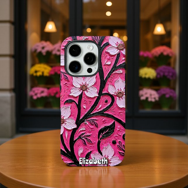 Coques Case-Mate iPhone Fleurs roses et tiges noires en pasto (Créateur téléchargé)