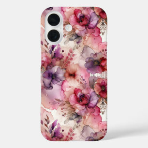 Coque Pour iPhone 16 Fleurs roses et violettes Illustration de l'encre