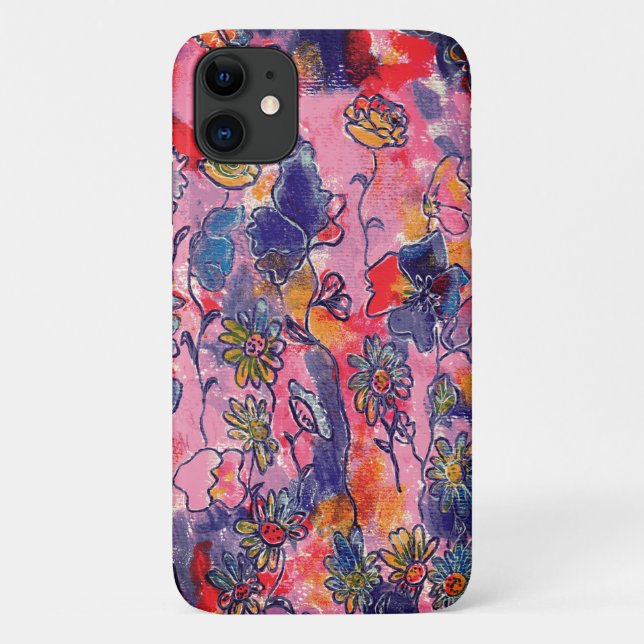 Coques Case-Mate iPhone Fleurs roses et violettes Jardin Aquarelle origina (Dos)