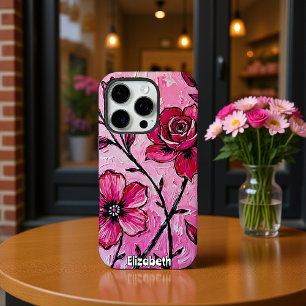 Coque iPhone 16 Pro Fleurs roses Impasto sur toile