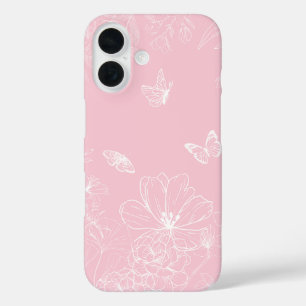 Coque Pour iPhone 16 Fleurs roses Motif, Floral, Motif, Minimaliste