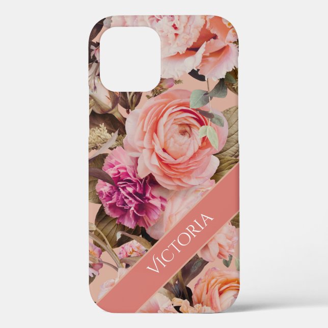 Coques Case-Mate iPhone Fleurs roses personnalisées nom rustique (Verso)