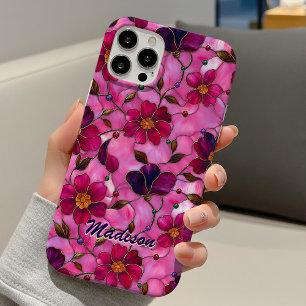 Coque Pour iPhone 16 Fleurs roses rouges en verre coloré