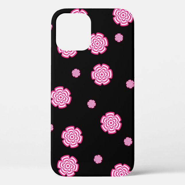 Coques Case-Mate iPhone Fleurs roses stylisées arrière - plans foncées. (Verso)